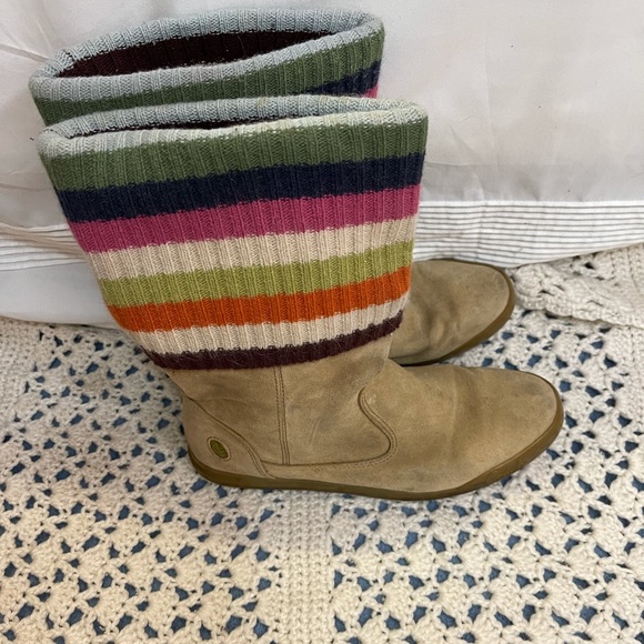 COACH Tatum Suede Rainbow Striped Leather Boots - Picture 2 of 10